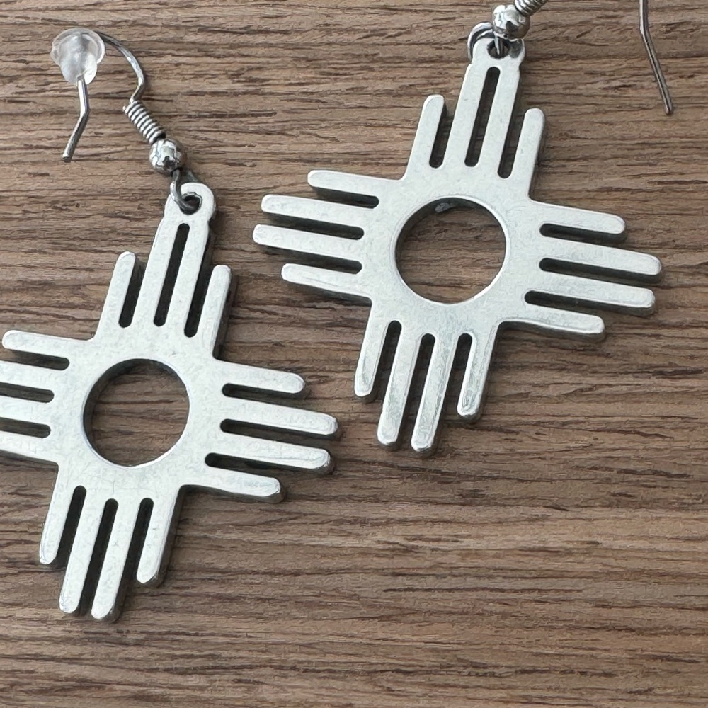 Silver Southwestern Sunburst Dangle Earrings